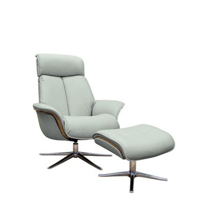 G Plan Lund Recliner Chair and Stool with Veneered and Upholstered Side in Leather