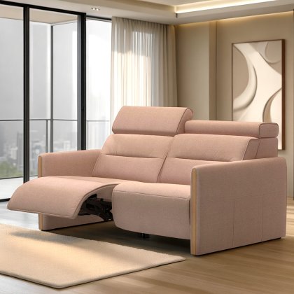 Stressless Emily 2 Seater Power Recliner with Wood Arms in Fabric Stressless Emily 2 Seater Power Recliner with Wood Arms in Fabric