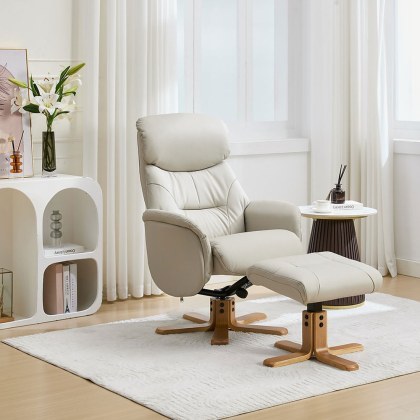Ester Swivel Recliner Chair and Footstool In Leather Ester Swivel Recliner Chair and Footstool In Leather