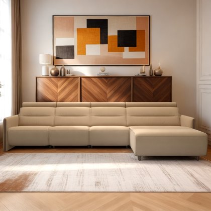 Stressless Emily 3 Seater, Power Right, Large Longseat Left, with Wood Arms in Leather Stressless Emily 3 Seater, Power Right, Large Longseat Left, with Wood Arms in Leather