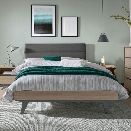 Brunel Scandi Oak & Dark Grey 135cm Upholstered Bedstead