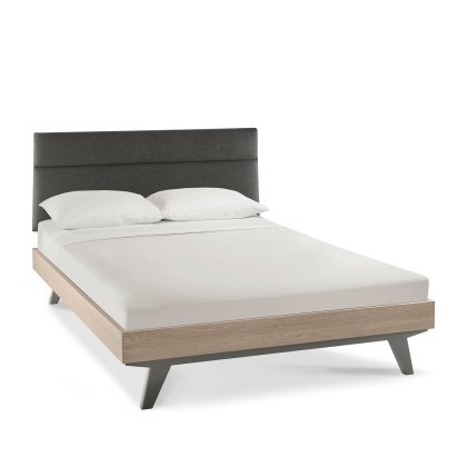 Brunel Scandi Oak & Dark Grey 150cm Upholstered Bedstead