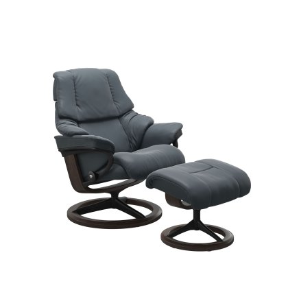 Stressless Reno Chair in Leather, Signature Base with Footstool