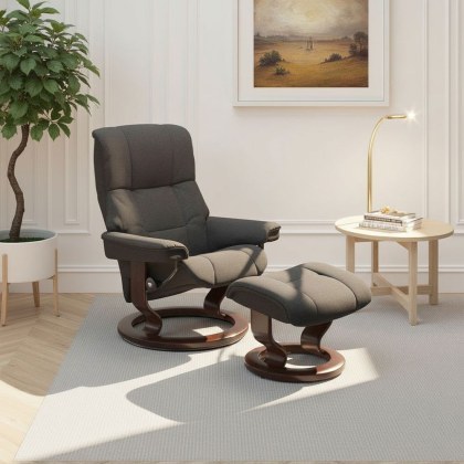 Mayfair Chair in Fabric, Classic Base with Footstool Mayfair Chair in Fabric, Classic Base with Footstool