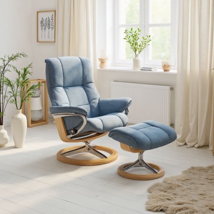 Mayfair Chair in Fabric, Signature Base with Footstool Mayfair Chair in Fabric, Signature Base with Footstool