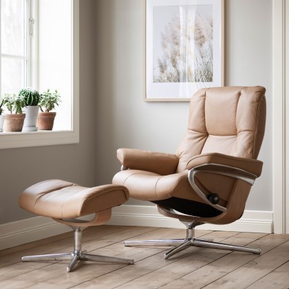 Mayfair Chair in Leather, Cross Base with Footstool Mayfair Chair in Leather, Cross Base with Footstool