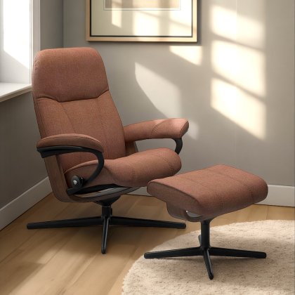 Stressless Consul Chair in Fabric, Cross Base with Footstool Stressless Consul Chair in Fabric, Cross Base with Footstool