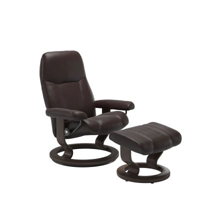 Stressless Consul Chair in Leather, Classic Base with Footstool