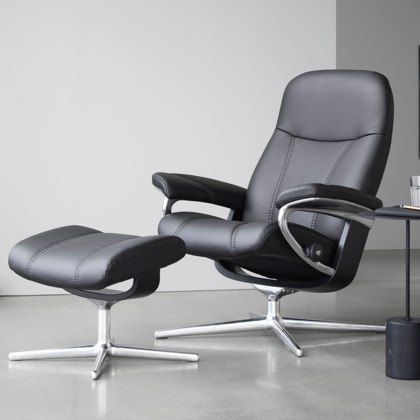 Stressless Consul Chair in Leather, Cross Base with Footstool Stressless Consul Chair in Leather, Cross Base with Footstool