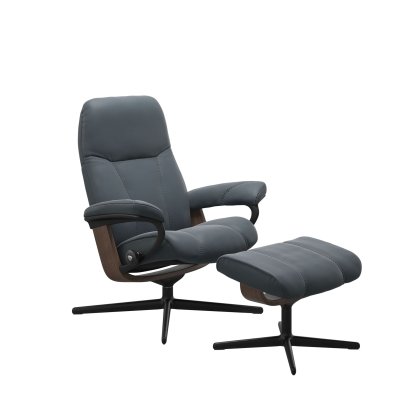 Stressless Consul Chair in Leather, Cross Base with Footstool