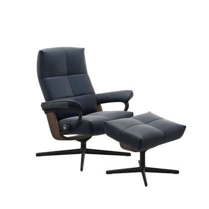 Stressless David Chair in Leather, Cross Base with Footstool