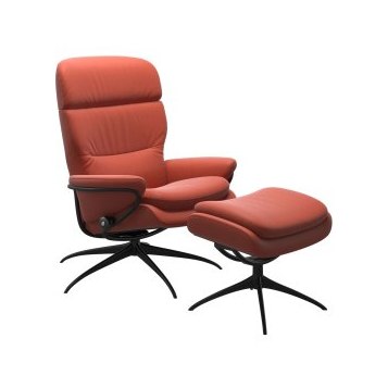 Rome Chair with Adjustable Headrest in Leather, Star High Base with Footstool Rome Chair with Adjustable Headrest in Leather, Star High Base with Footstool