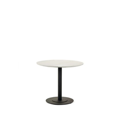 Bistro III 80cm Round White Marble and Black Base Table