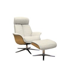 G Plan Lund Recliner Chair and Stool with Veneered Side in Fabric