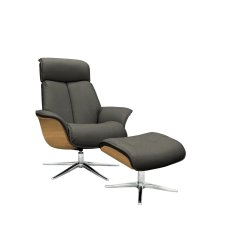 G Plan Lund Recliner Chair and Stool with Veneered Side in Leather