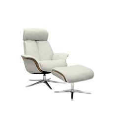 G Plan Lund Recliner Chair and Stool with Veneered and Upholstered Side in Fabric