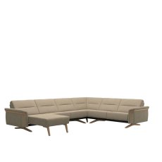 Stressless Stella Corner Group, 2 Seats with Medium Longseat LHF, 2 Seats RHF, with Wood Arms in Fab Stressless Stella Corner Group, 2 Seats with Medium Longseat LHF, 2 Seats RHF, with Wood Arms in Fab