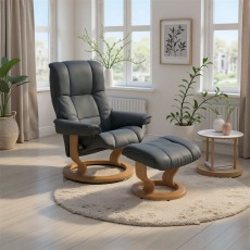Stressless Mayfair Chair in Leather, Classic Base with Footstool Stressless Mayfair Chair in Leather, Classic Base with Footstool