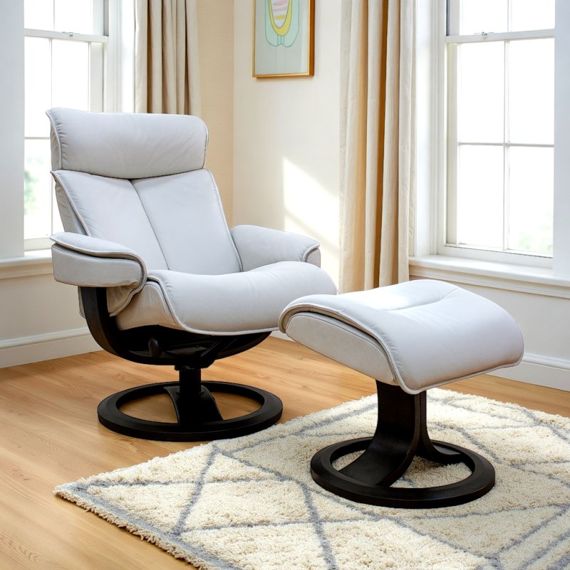 G Plan G Plan Bergen Large Recliner Chair and Stool in Leather