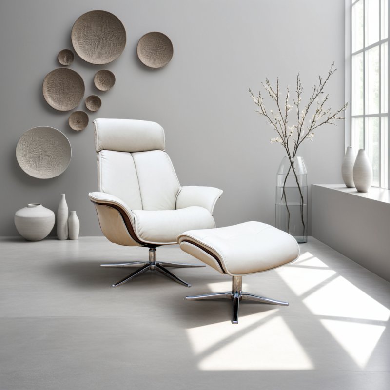 G Plan G Plan Lund Recliner Chair and Stool with Veneered Side in Leather