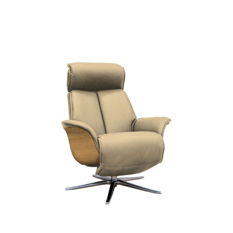 G Plan G Plan Oslo Power Recliner Chair and Stool with Veneered Side in Leather