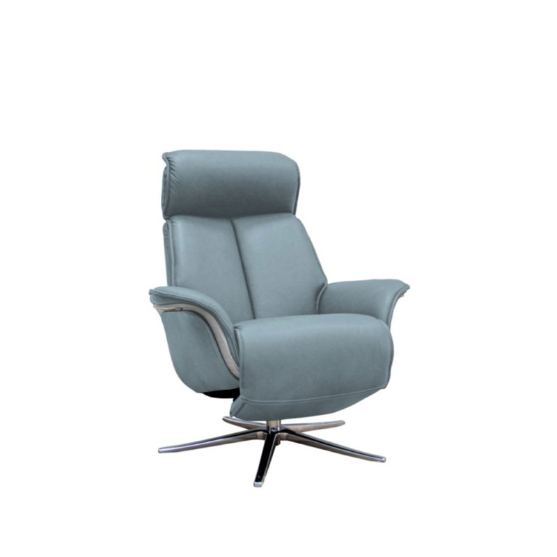 G Plan G Plan Oslo Power Recliner Chair and Stool with Veneered and Upholstered Side in Leather