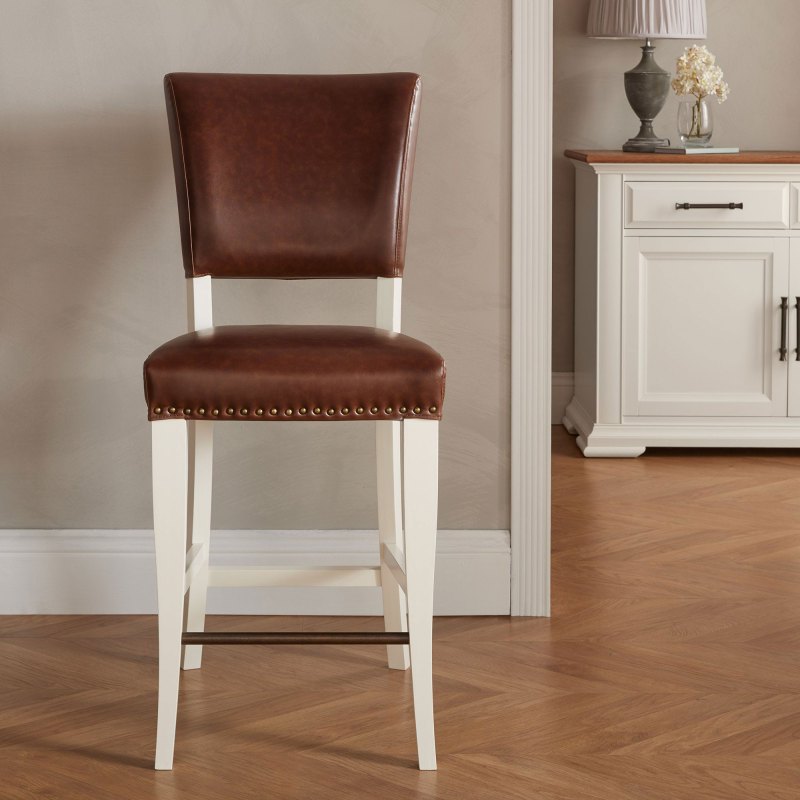 Bentley Designs Belgrave Ivory Bar Stool - Faux Leather (Pair)