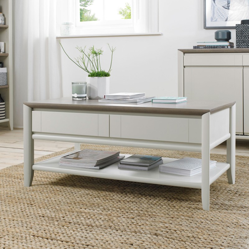 Bentley Designs Bergen Grey Washed Oak & Soft Grey Coffee Table with Drawer