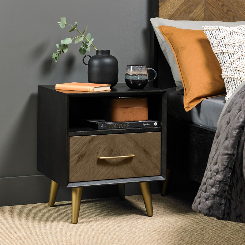 Bentley Designs Sienna Fumed Oak & Peppercorn 1 Drawer Nightstand