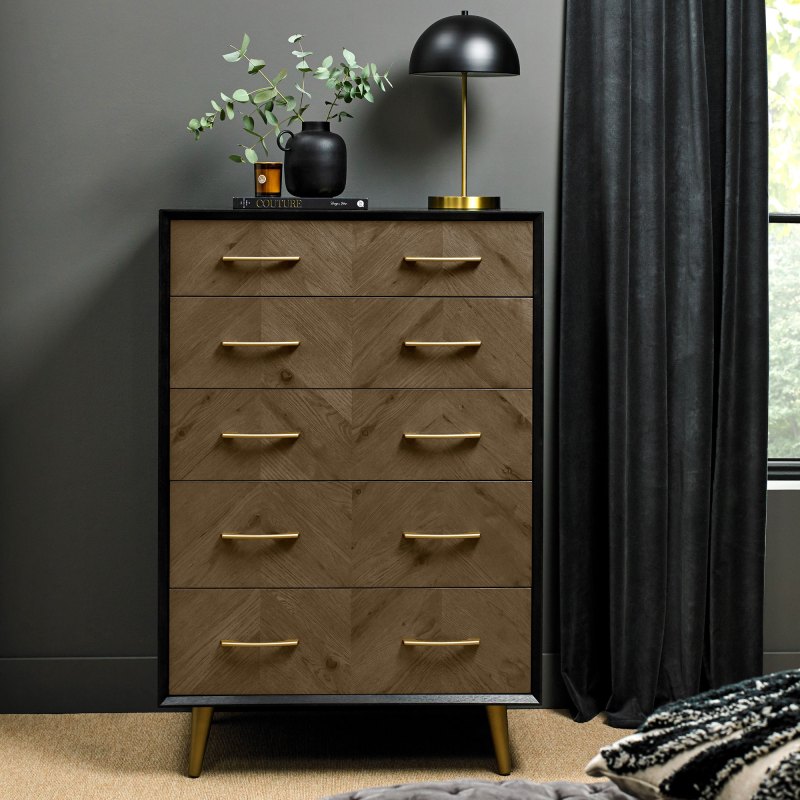 Bentley Designs Sienna Fumed Oak & Peppercorn 5 Drawer Chest