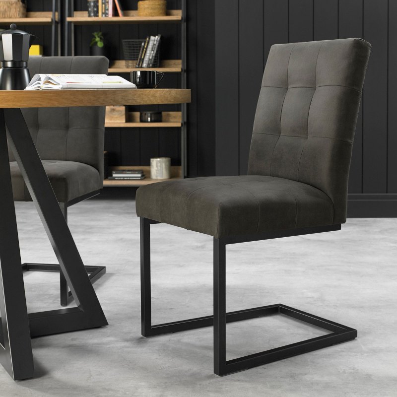 Bentley Designs Indus Upholstered Cantilever Chair - Dark Grey Fabric (Pair)