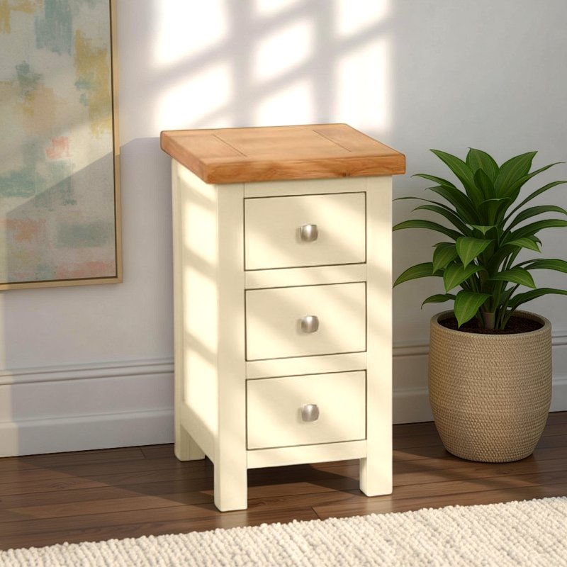 H Collection Arundel Ivory Compact 3 Drawer Bedside