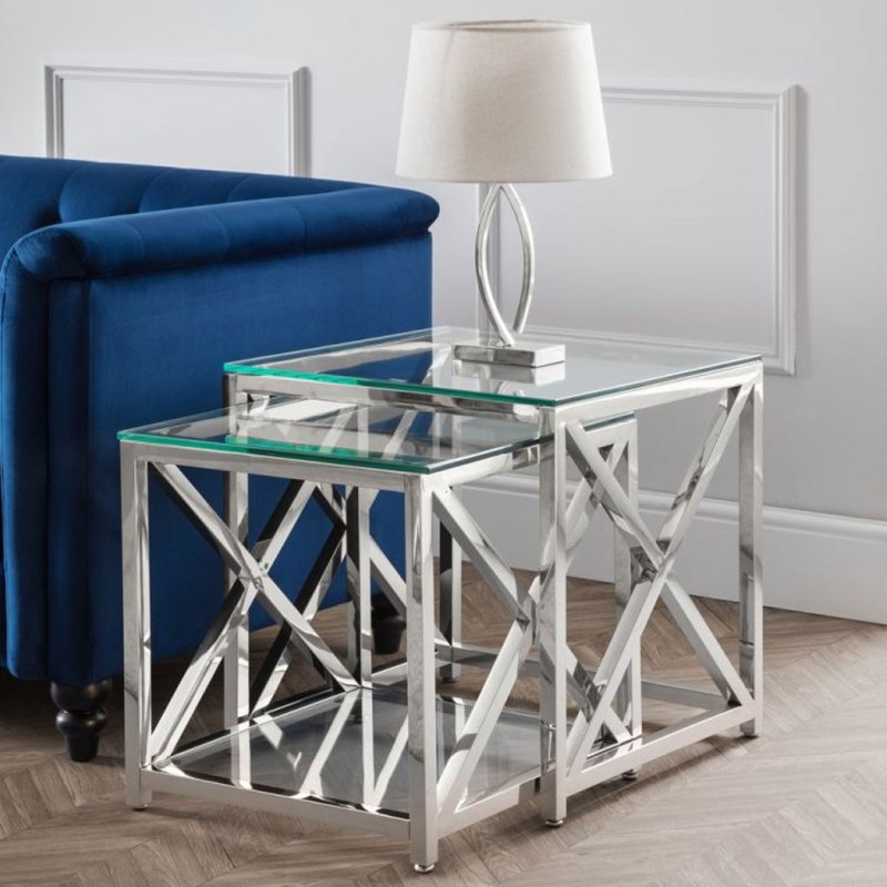 H Collection Kilver Nest Of Tables - Silver