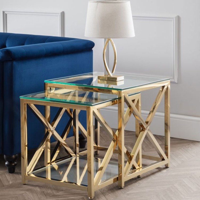 H Collection Kilver Nest Of Tables - Gold