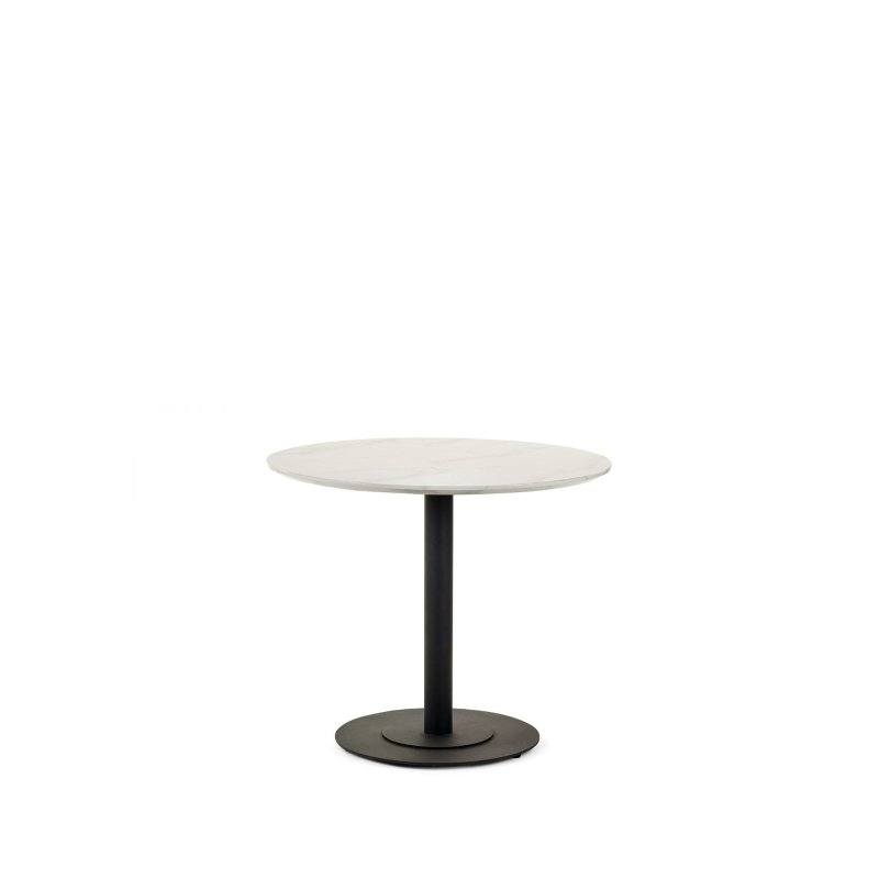 H Collection Bistro III 100cm Round White Marble and Black Base Table