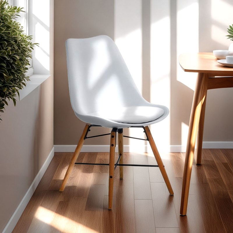 H Collection Bistro Chair with White Seat and Oak Legs